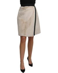 Dolce & Gabbana - Dolce Gabbana Beige High Waist A-line Mini Fur Skirt - Lyst