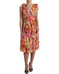 Dolce & Gabbana - Multicolor Sunflower Print Silk Midi Dress - Lyst