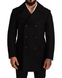 Mens Clothing Coats Short coats Dolce & Gabbana Wool Logo Plaque Padded Coat in Black for Men Save 28% 