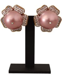 Dolce & Gabbana - Elegant Floral Crystal Pearl Clip-On Earrings - Lyst