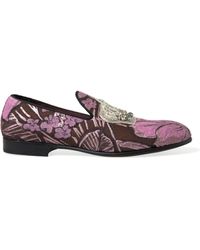 Dolce & Gabbana - Pink Printed Crystal Embellished Loafers Dress Shoes - Lyst