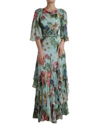 Dolce & Gabbana - Blue Floral Print Tiered Long Maxi Dress - Lyst