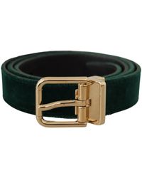 Dolce & Gabbana - Emerald Velvet Designer Belt With Golden Buckle - Lyst