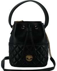 Versace - Black Calf Leather Small Bucket Shoulder Bag - Lyst
