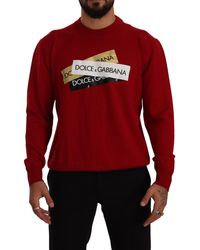 Dolce & Gabbana Red Wool Patch Crewneck Pullover Sweater