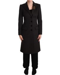Dolce & Gabbana Wool Cashmere Coat Crest Applique Jacket - Black