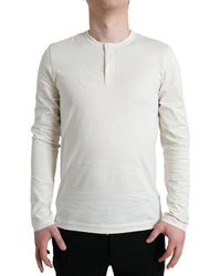 Dolce & Gabbana - Off White Cotton Henley Pullover Sweater - Lyst