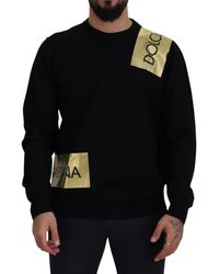 Dolce & Gabbana - Black Wool Gold Logo Print Top Pullover Sweater - Lyst