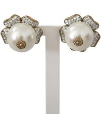 Dolce & Gabbana - Gold Tone Maxi Faux Pearl Floral Clip-on Jewelry Earrings - Lyst
