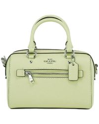 COACH (c9950) Mini Rowan Pale Lime Crossgrain Leather Satchel Crossbody Handbag - Green