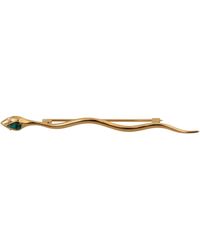 Dolce & Gabbana Gold Brass Snake Green Crystal Lapel Pin Brooch - Black