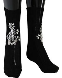 Dolce & Gabbana Synthetic Stretch Carretto Crystal Socks in Black Save 22% Womens Clothing Hosiery 