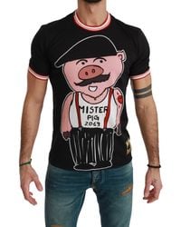 Dolce & Gabbana Cotton Top 2019 Year Of The Pig T-shirt - Black