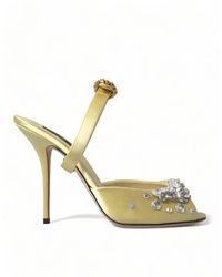 Dolce & Gabbana - Yellow Satin Crystal Mary Janes Sandals - Lyst