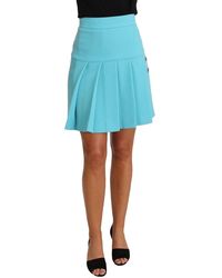 Dolce & Gabbana Crystal Wool A-line Pleated Skirt Light Blue Ski1143