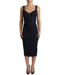 Dolce & Gabbana - Elegant Dark Denim Sheath Midi Dress - Lyst