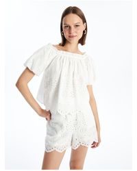 LC Waikiki - Lcw Vision Bluse Mit U-Boot-Ausschnitt Und Eigenem Muster Für Damen - Lyst