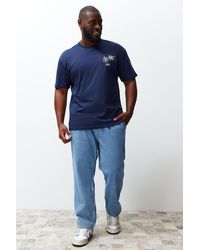 Trendyol - Großes marineblaues t-shirt mit entspanntem/bequemem schnitt und landschaftsdruck aus 100 % baumwolle - Lyst