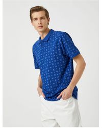 Koton - T-shirt mit polo-ausschnitt, geknöpft, schmale passform, schal-druck, detaillierte baumwolle - Lyst