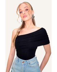 Trend Alaçatı Stili - Schwarze Sommerbluse Mit Weichem, Strukturiertem Madonna-Ausschnitt Und Drapierung An Der Taille Für Damen - Lyst