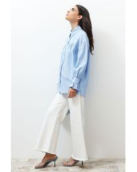 Trendyol - Hellblaues hemd aus gewebter baumwolle mit kordelzug - Lyst