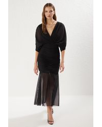 Trendyol - Gefüttertes, Zweireihiges, Gestricktes Abendkleid Aus Tüll Mit Ausschnitt Und Nachtabschlusskleid Für Damen - Lyst