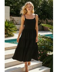 Trendyol - Maxi-Webkleid Aus Baumwollmischung Mit Schwarzem Saum An Der Taille Für Damen - Lyst