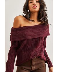Olalook - Burgunderroter Strickpullover Mit Madonna-Kragen – Weich Strukturiertes Kzk- 19000708 Für Damen - Lyst