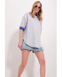 Trend Alaçatı Stili - Es modal-t-shirt mit rundhalsausschnitt und ovalem schnitt - Lyst