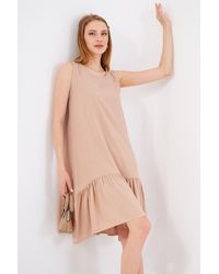 armonika - Hellbeiger Ärmelloser Rock Mit Rüschen, Kleid Für Damen - Lyst