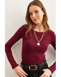 Olalook - Burgunderrote Bluse Mit U-Boot-Ausschnitt Und Soft-Touch-Basis, Dehnbar, Blz- 19002774 Für Damen - Lyst