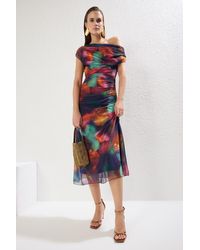 Trendyol - Gemustertes, Gefüttertes, Gestricktes, Stilvolles Abendkleid Aus Tüll Für Den Abschlussball Für Damen - Lyst
