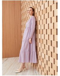 LC Waikiki - Gemustertes, Langärmliges Kleid Mit Rundhalsausschnitt Für Damen - Lyst