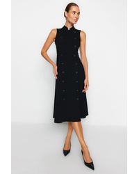 Trendyol - Schwarzes, Gewebtes Jackenkleid Mit Knopfleiste Und Chefkragen Für Damen - Lyst