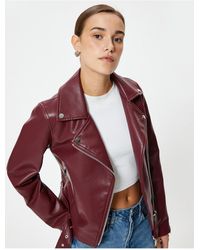 Koton - Zweireihige Jacke Aus Kunstleder Mit Reißverschluss Für Damen - Lyst