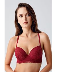 C&City - Push-Up-Bh Mit Spitzendetail C18395 Burgund Für Damen - Lyst