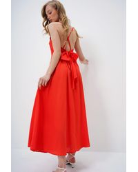 Trend Alaçatı Stili - Korallen Seil Riemen Rücken Krawatte Detaillierte Maxi Länge Sommerkleid Für Damen - Lyst