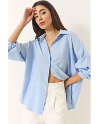 Bianco Lucci - Jacquard-Leinenhemd Für Damen - Lyst