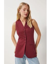 Happiness İstanbul - Burgunderrote, Detaillierte, Gestreifte, Gewebte Fleto-Weste Für Damen - Lyst
