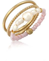 Elli Jewelry - Ring set süßwasser-zuchtperlen glas 925 silber vergoldet - Lyst