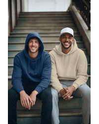 Trendyol - Marineblaues Und Beigefarbenes Fleece-Sweatshirt Mit Kapuze Und Normaler Passform – Für Herren - Lyst