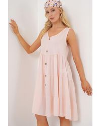 Bigdart - Zero Sleeve Button Short Dress 2571 Puder Für Damen - Lyst