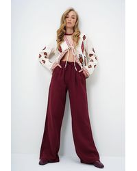 Trend Alaçatı Stili - Burgunderrote Hose Aus Musselin-Leinen Mit Doppelter Tasche Und Elastischem Bund Für Damen - Lyst