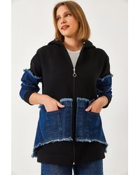 Bianco Lucci - Strickjacke Mit Denim-Taschendetail Und Drei Fäden Für Damen - Lyst