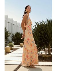 Trendyol - Rosa-Mehrfarbiges A-Linien-Flugflug-Tüll-Abendkleid Mit Blumenmuster Und Langem Abschlussballkleid Für Damen - Lyst