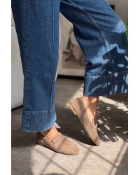 NİŞANTAŞI SHOES - Sabre Dunkelbeige Echtes Wildleder Flache Sohle Babet Für Damen - Lyst