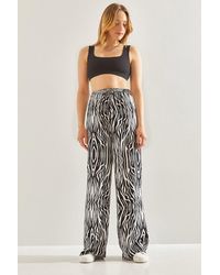 Bianco Lucci - Mehrfarbig Gemusterte Hose Elastischer Bund Für Damen - Lyst
