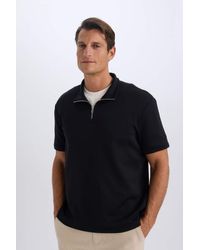 Defacto - Schwarzes Kurzarm-T-Shirt Aus Schwerem Stoff Mit Normaler Passform, Stehkragen Und Halbem Reißverschluss B6502Ax25Sp Für Herren - Lyst