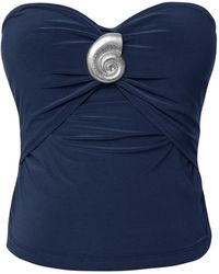 Trendyol - Limitierte Auflage Marineblau Accessoire Detaillierte Trägerlose Gestrickte Stilvolle Bluse Für Damen - Lyst