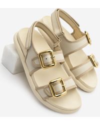 Marjin - Sandalen Aus Echtem Leder Mit Klettverschluss Hinten Und Goldener Schnalle, Doppelte Riemen, Lässige Sandalen, Resun Für Damen - Lyst